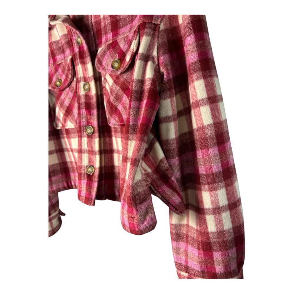 Bagatelle Pink and Red Plaid Cropped Shacket - Picture 4 of 6